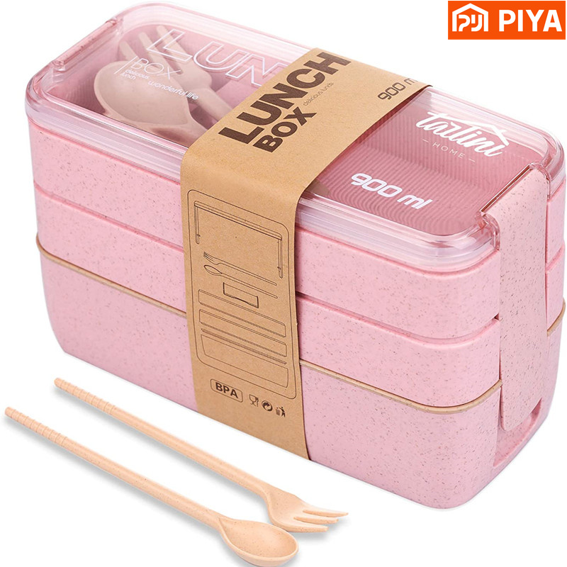 Meal Prep Kitchen - 3-In-1 Compartment Wheat Straw Bento Box